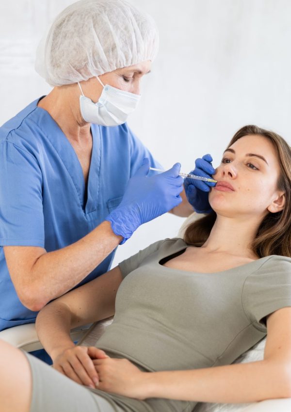 Experienced,Female,Doctor,Giving,Young,Woman,Lip,Filler,Injections,At